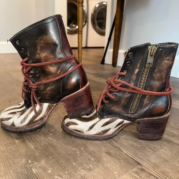 Freebird “Cavalier” Lace Up Boots Brown and Red Vintage Style - Picture 2 of 7